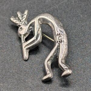 Kokopelli Brooch DTB Sterling Silver fertility god lapel pin 1.5" Boho Vintage